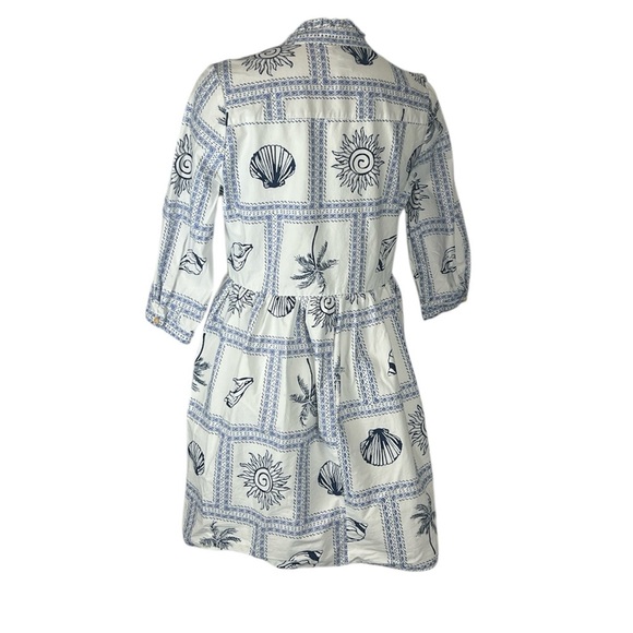 Calypso St.Barth blue & white cotton shell print 3/4 sleeve Zoe mini dress M - Picture 2 of 10